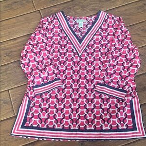 Caribbean Joe Pink and Blue Patterned Blouse - Size Large